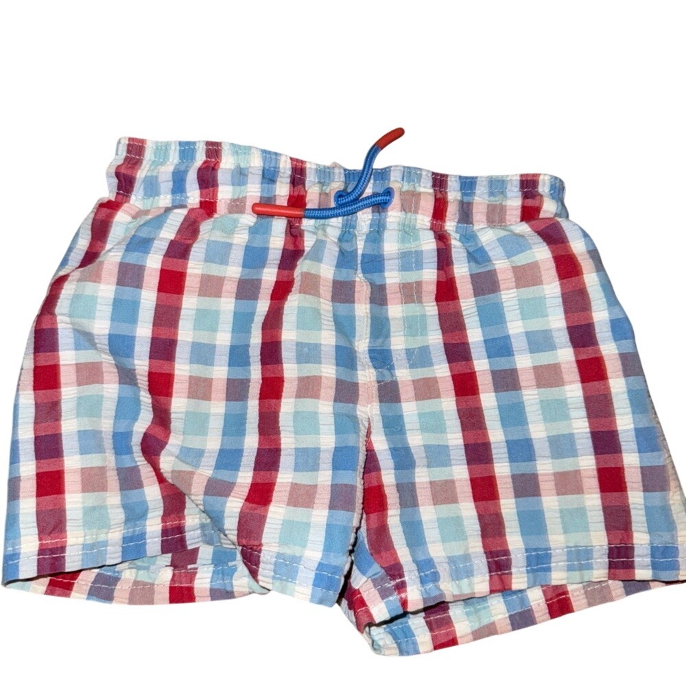 Cat & Jack Toddler Boys Plaid Swim Trunks Red Blue Coastal Summer 18M